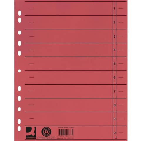 Separatore per archivio con perforazione universale Q-Connect 24x30 cm 230 g/m² rosso  conf. da 100 - KF02791